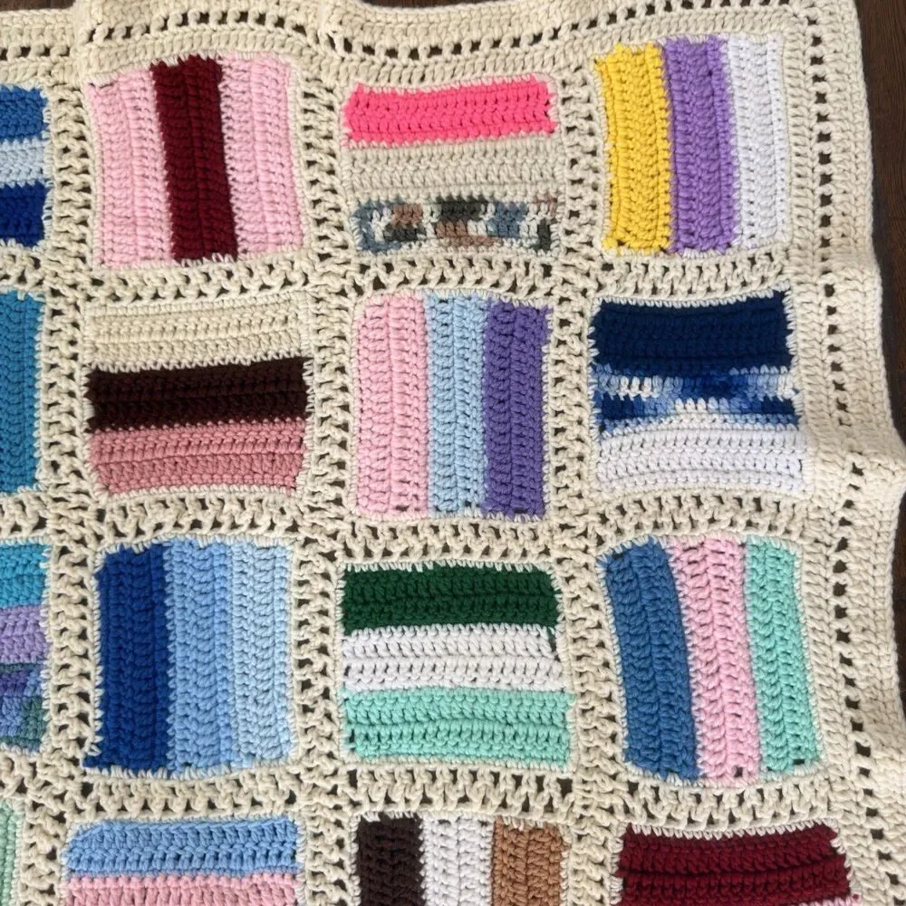 Handmade Crochet Patchwork Lap Blanket Throw Afghan Cottage Farmhouse 41.5